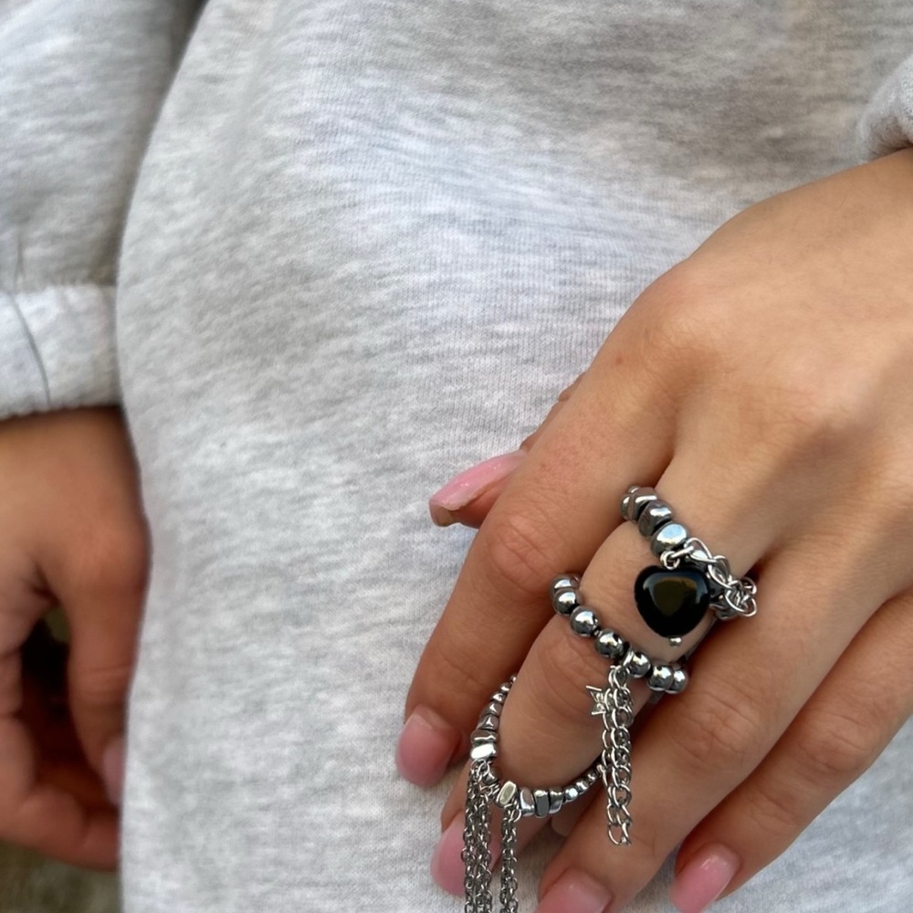 Crystal & Metal Adjustable Rings – Handmade Set